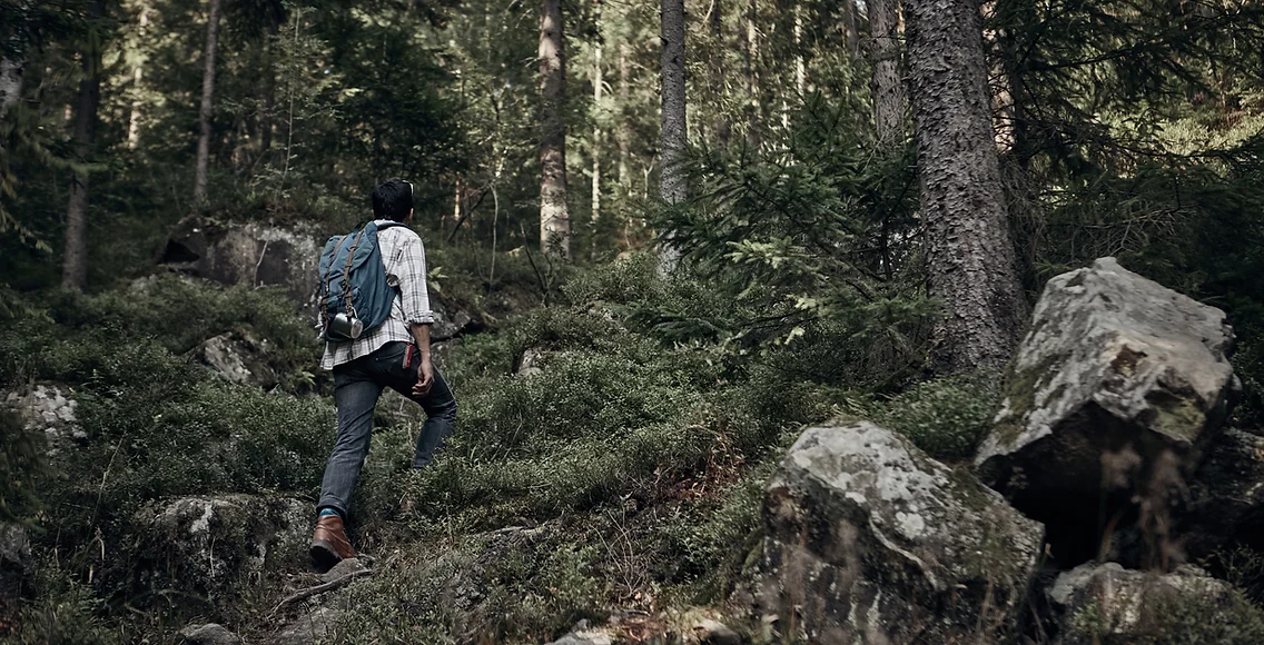 Man Hiking in Wilderness